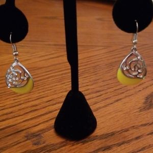 Silver Rose/yellow accent rhinestone Earrings